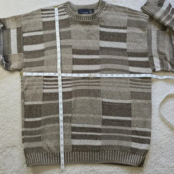 Vintage Bill Blass Men's Patchwork Stripe Sweater Size L Made in USA Brown‎ Tan - Picture 3 of 6